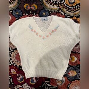 Vintage 90s Bay Point Threads Floral Embroidered Sweater S
